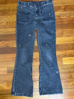🌸 Cat & Jack Black Embroidered Flare Jeans with Floral Accents 🌸